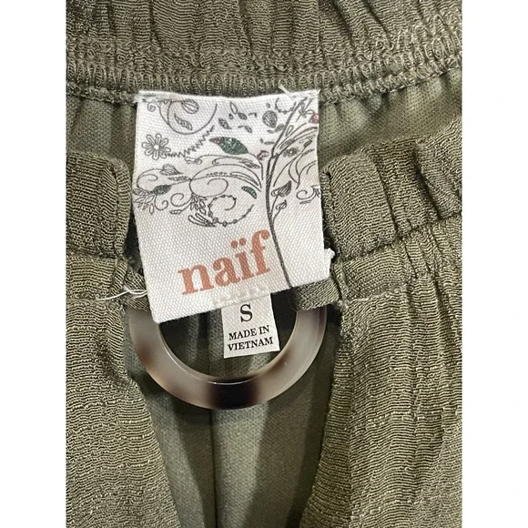 Naif Tunic Dress Small Olive Green Ruffle Sleeve O Ring Popover Boho Casual - Picture 5 of 7